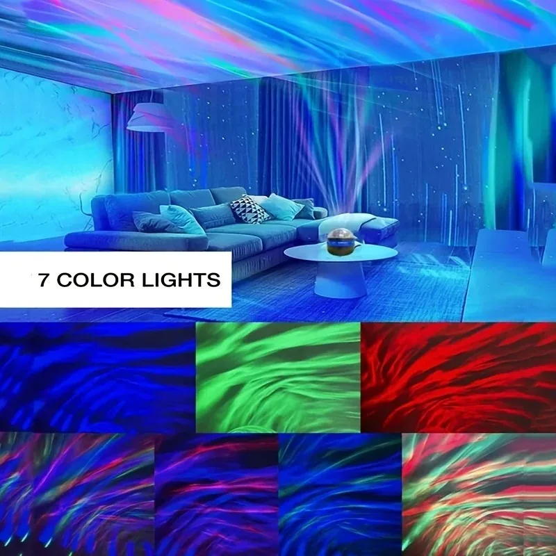 Wave of Water Starry Projector Light With 7 Color Patterns & Remote Control, Polar Projector Night Light For Bedroom Atmosphere