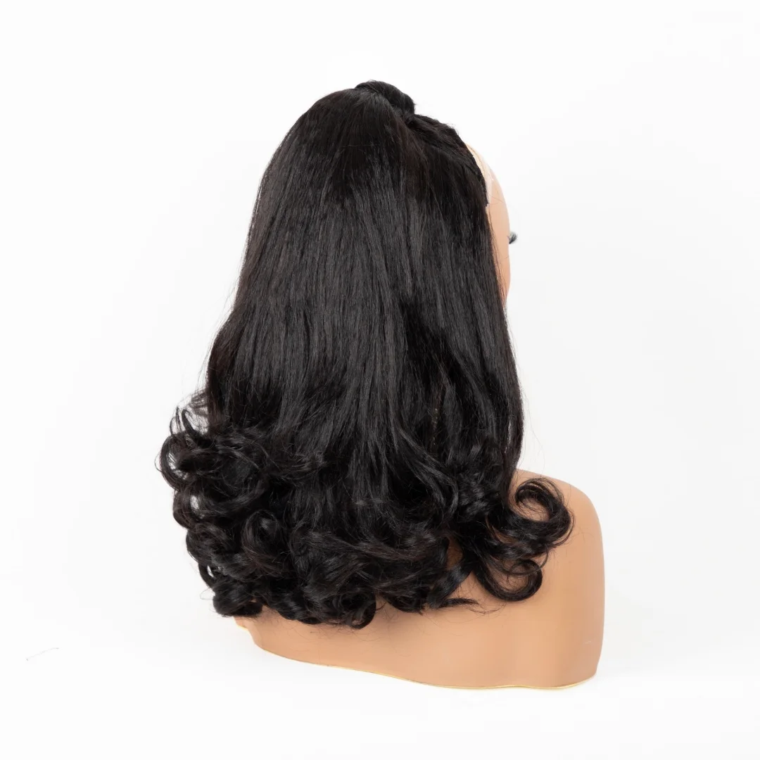 Blice 3-in-1 6-teiliges Set Synthetische Kinky Straight Curly Haarverlängerungen mit 17 Clips für Volumen & Wickel-Pferdeschwanz Schnelles Styling