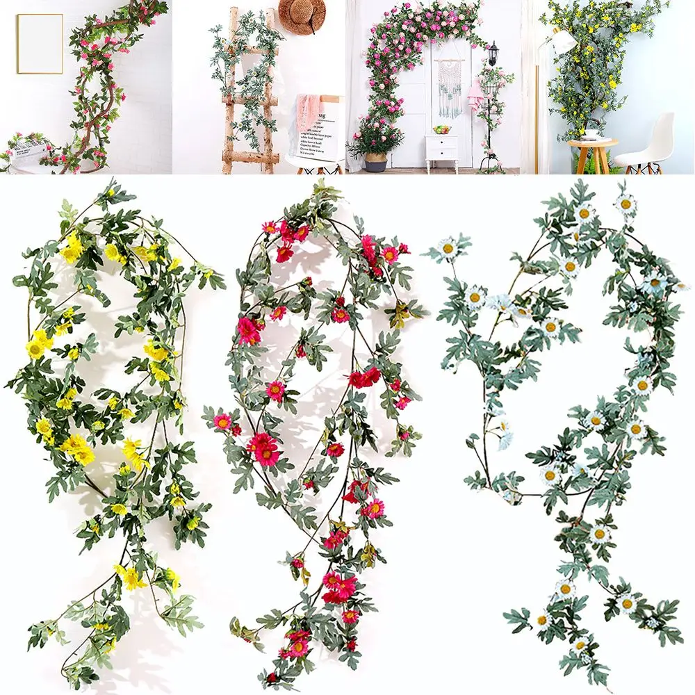 61Heads Home Decor Wedding Ornament Artificial Sunflower Rattan Christmas Garland Daisy Flowers Wreath Chamomile Wall Hanging