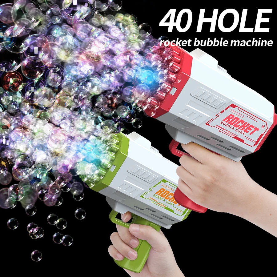 

40-hole Electric Bubble Machine Handheld Gatling Automatic Bubble Gun Children's Portable Outdoor Party Toy LED Light Hair Dryer