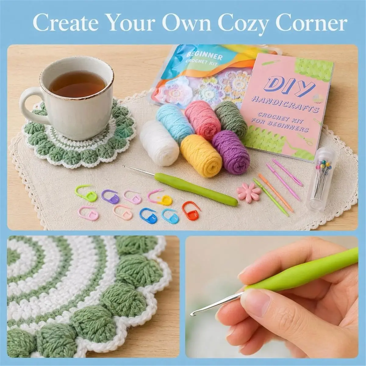 Crochet Kit for Beginners, 6 PCS Crochet Beginner Kit, Crochet Hooks, Learn to Crochet Kits for Adult Beginners