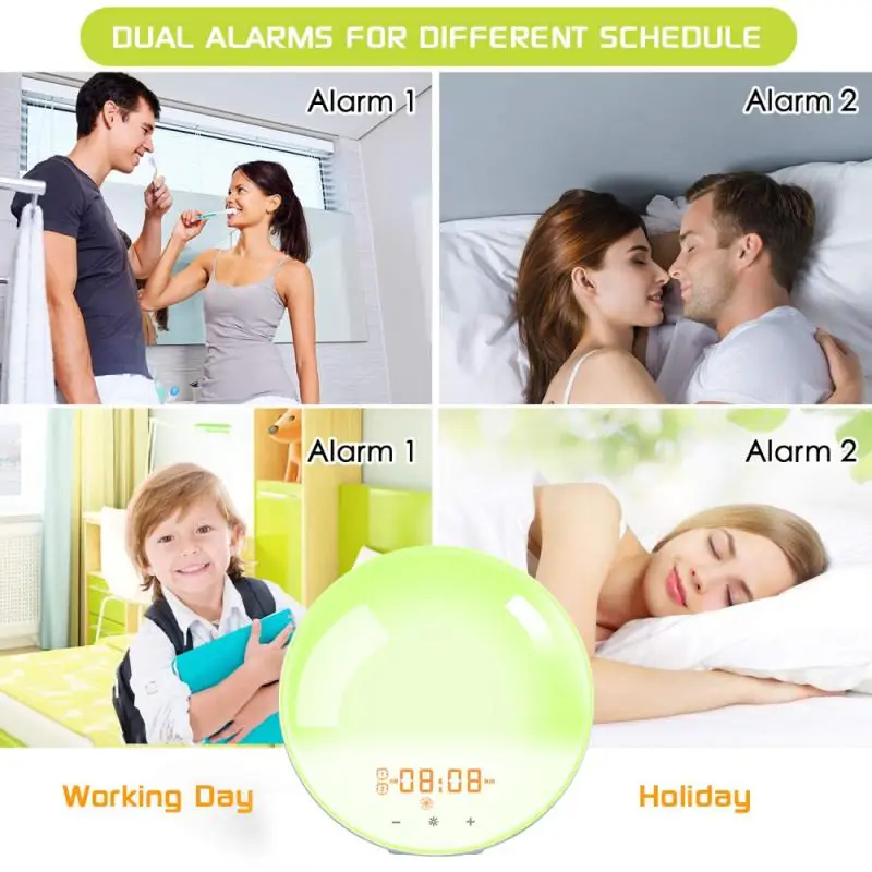 

7 Colors Beside Night Lamp Sleep Aid Colorful Sunrise Alarm Clock Fm Radio Digital Table Led Lamp Wake Up Light With Fm Radio