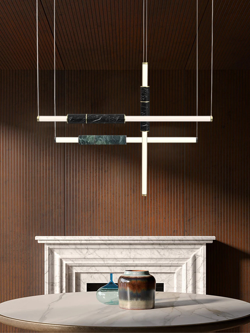 Dimmable LED Marble Linear Chandelier Alabaster