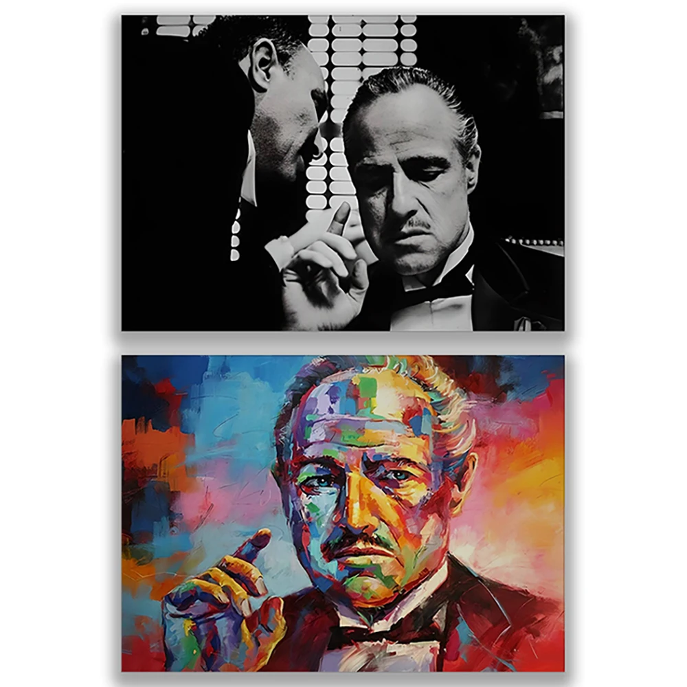 modern star godfather, godfather watercolor wall art print, dark effect, legend classic movie poster, gangster pop art