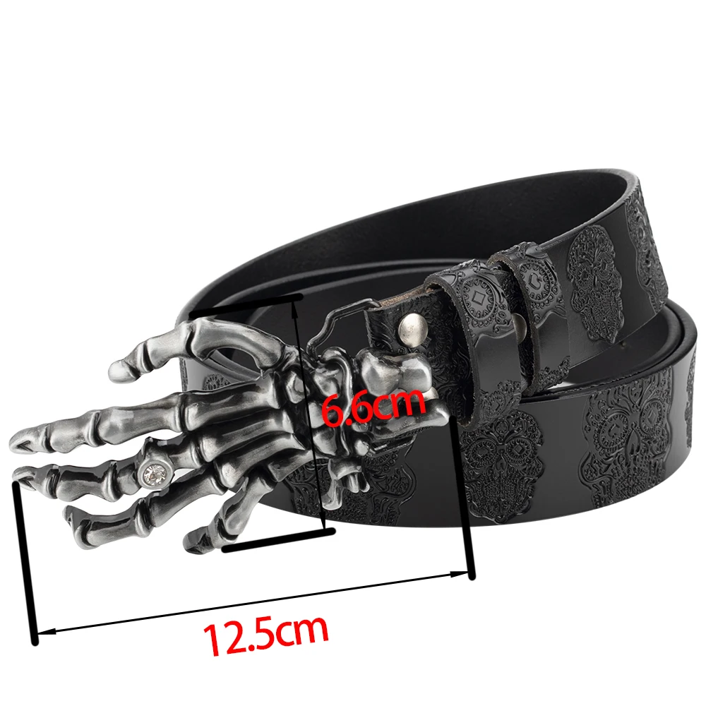 Skull Leather Embossed Belt Claw Alloy Buckle Fashion Retro Personality