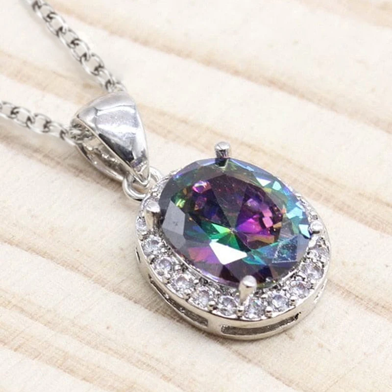 Huretailers-Collier Pendentif Ovale Cubique Multicolore pour Femme, Bijoux de ix, Colliers Élégants pour la raq Féminine, Esthétique de Mariage, Contre-indiqué