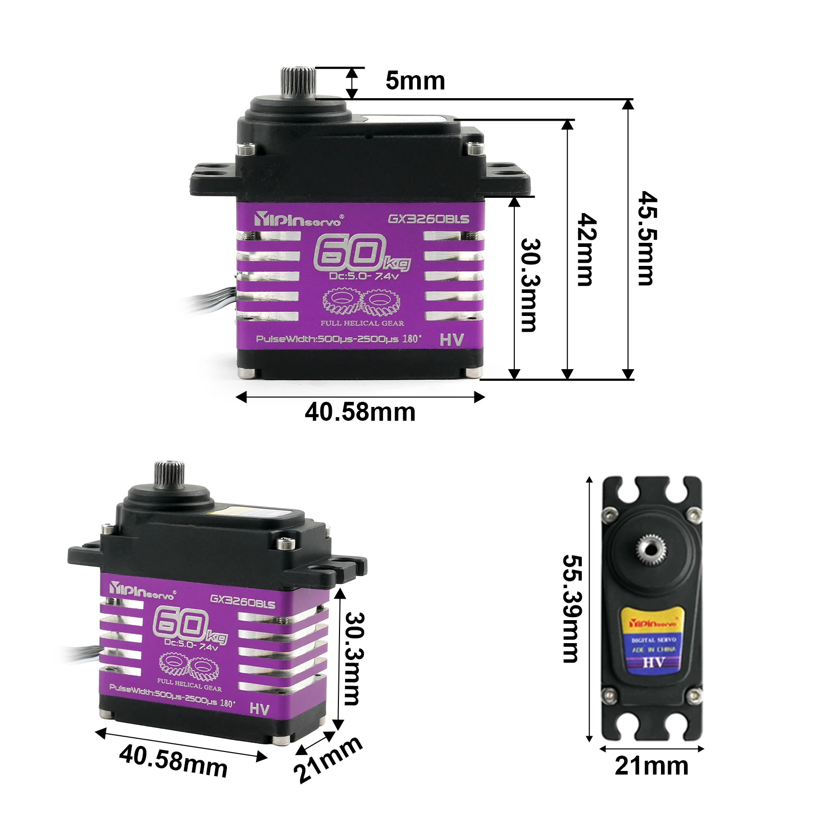 GX 60KG Torque Digital Brushless All Metal Servo 5.0-7.4V 180/270/357/360° Continuous Rotation 25T Steel Gear for RC Robot Car view 5