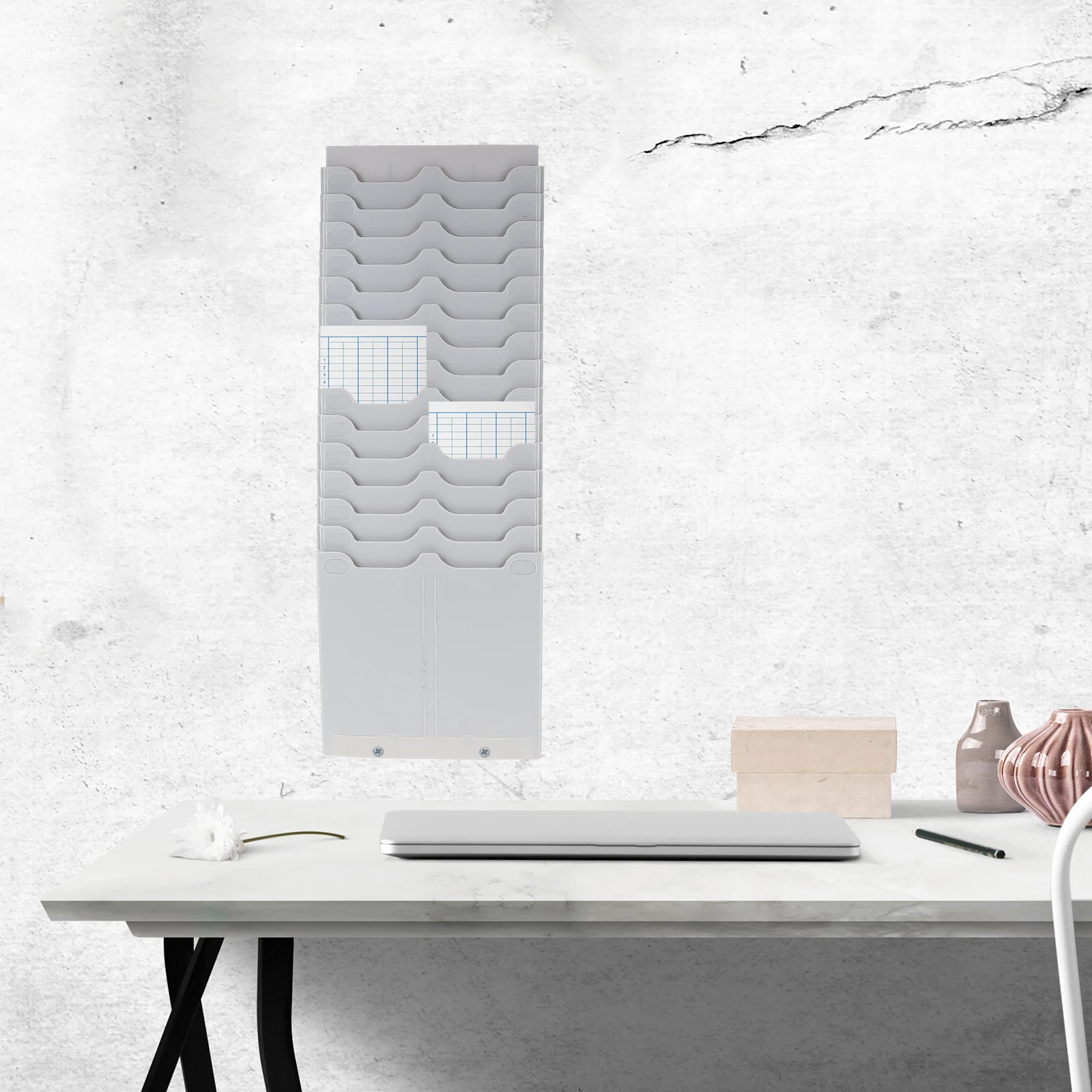 

Telescopic Attendance Frame Storage Display Rack Card Holder Light Grey Plastic Shelf Staff