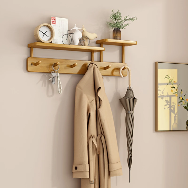 

Double-layer Bamboo Wooden Coat Racks Bedroom Clothes Creative Hooks Wall Mounted Goods Sundries Shelves Closet Storage Hangers