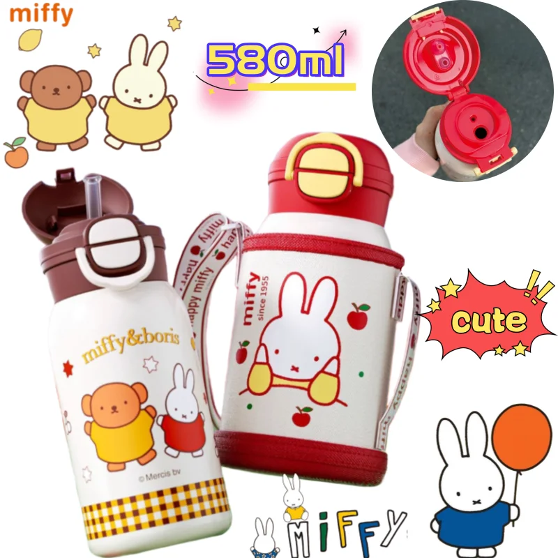 

New Miffy Insulated Bottle Creative High-Appearance Anime Cartoon Print Student Large-Capacity Portable Outdoor Straw Cup Gift