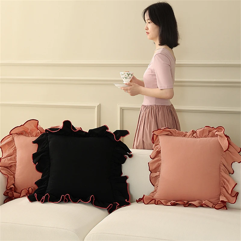 

Solid Color Cushion Cover French Vintage Pillowcase Sofa Living Room Pure Cotton Square Backrest Bedside Bay Window Cushion