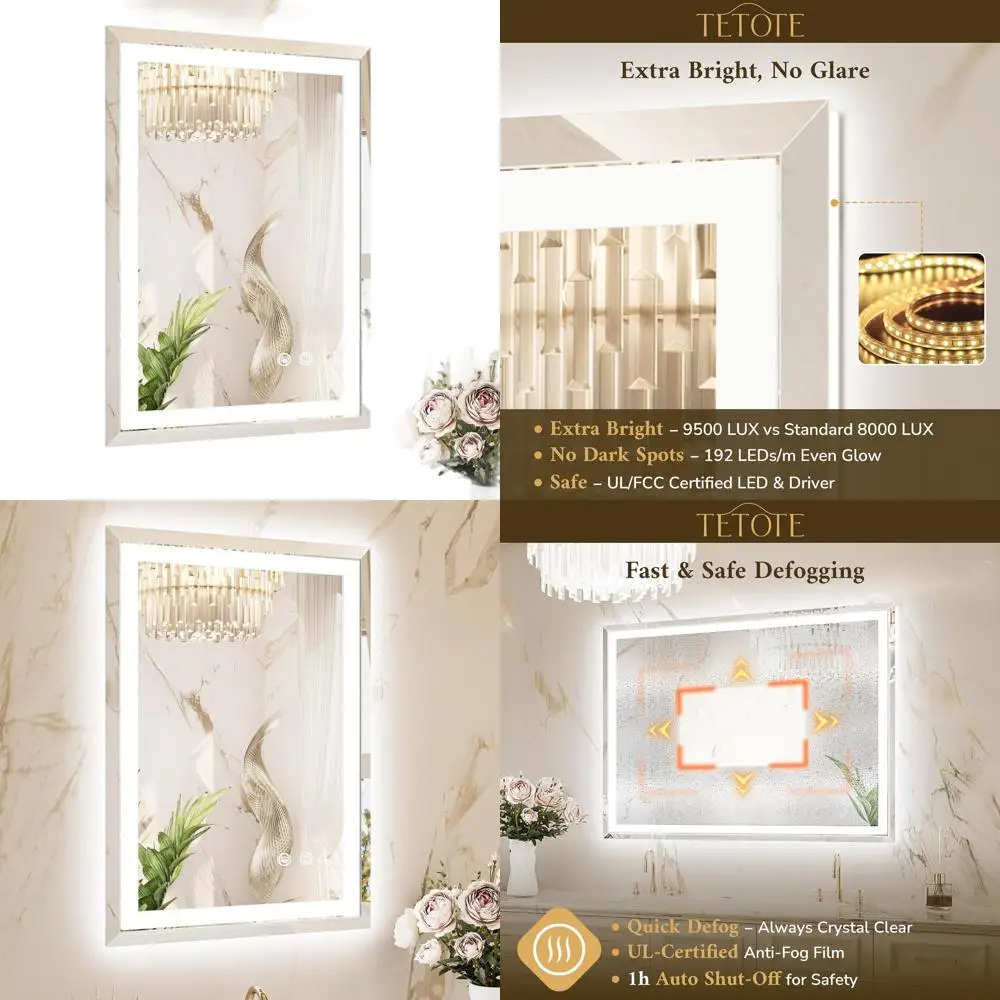 

22x30 Inch Beveled Tempered Glass Vanity Mirror with Backlit and 3-Color LED Lights