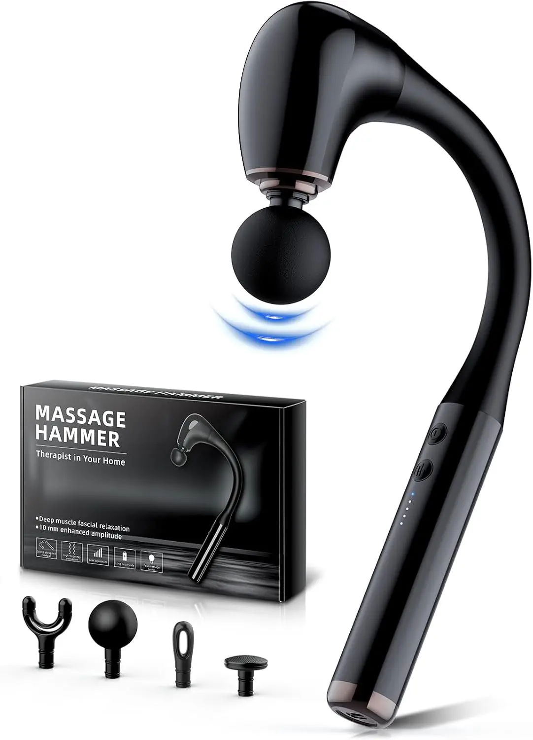 

Deep Tissue Massage Gun with Extension Handle, 10mm Percussion for Back Neck Shoulders Pain Relief, Portable White Gift