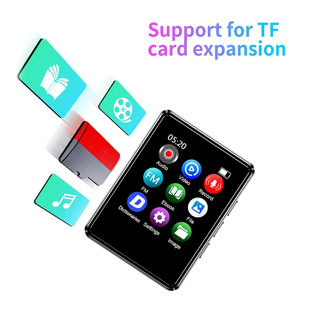 Bluetooth 5.0 MP3 플레이어 내장 스피커 1.8인치 터치스크린 HIFI 스테레오 음악 워크맨 FM 라디오 전자책 녹음 MP3 플레이어