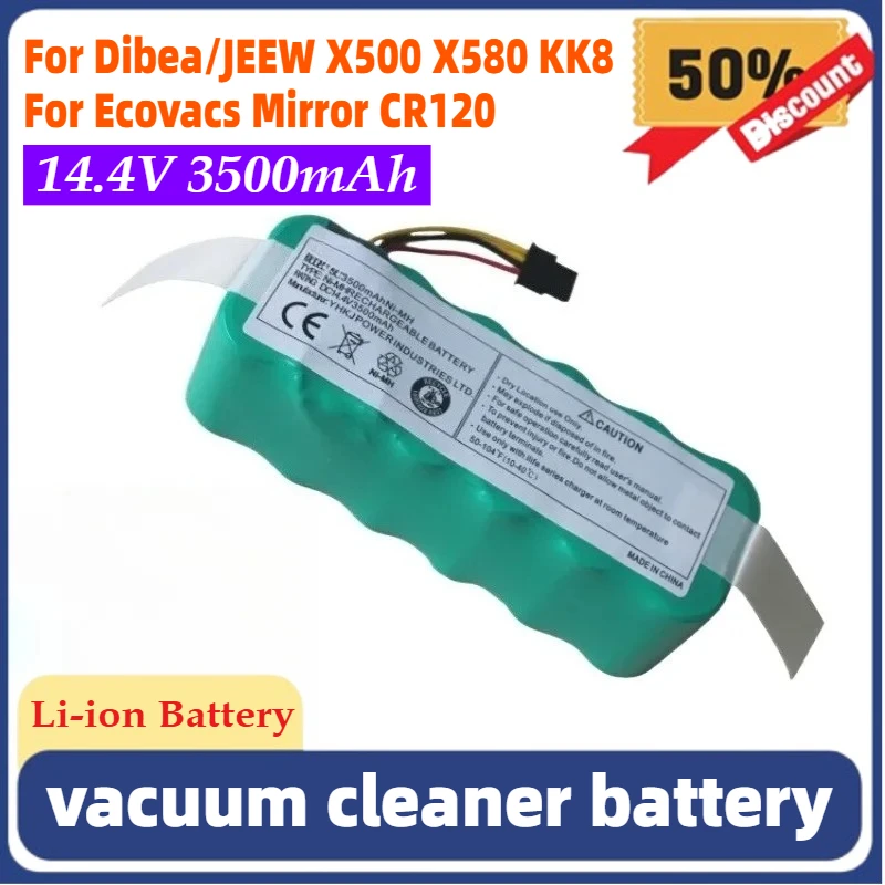 

Battery 14.4V 3500mAh for Kitfort KT504 Haier T322 T321 Panda X500 X580 X600 Ecovacs Mirror CR120 Dibea Robotic Vacuum Cleaner