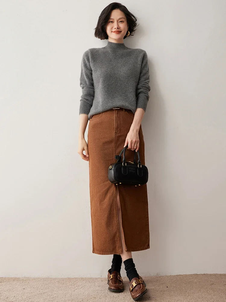 

2025 New 100% Cashmere Women Mock Neck Sweater Long Sleeve Pullovers Autumn Winter Cashmere Knit Jumer Warm Casual Clothing Tops