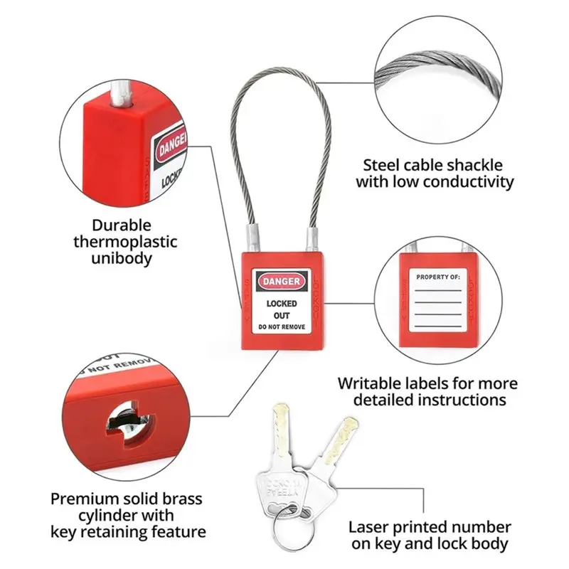 M11K-4 Pack Lockable Padlocks With 8 Keys - Compact Steel Cable Security Locks For Luggage, Gates, Sheds, Backpacks & More