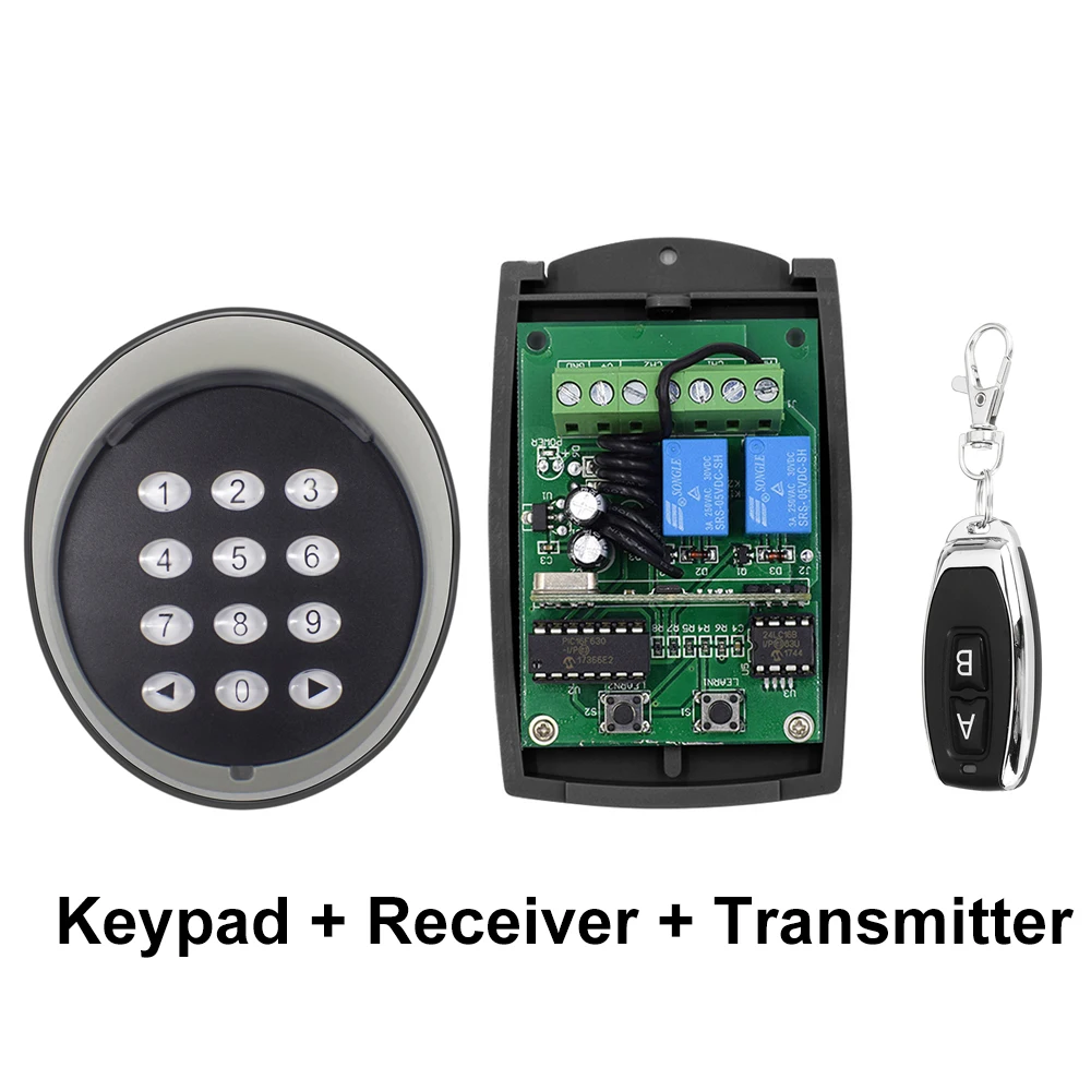 

Rolling Code Garage Door Opener Wireless Keypad With 12V/24V 2 Channel Receiver 2CH 433mhz Ev1527 Learning Code Remote