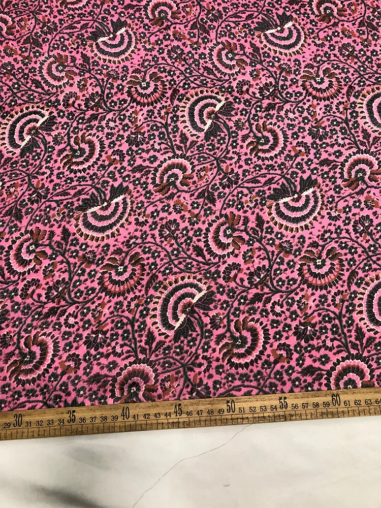 

1 meter 100% Mulberry Silk 12 momme Heavy Crinkle Georgette Silk Fabric Purple Floral Printed 140cm 55" wide by the yard CY023