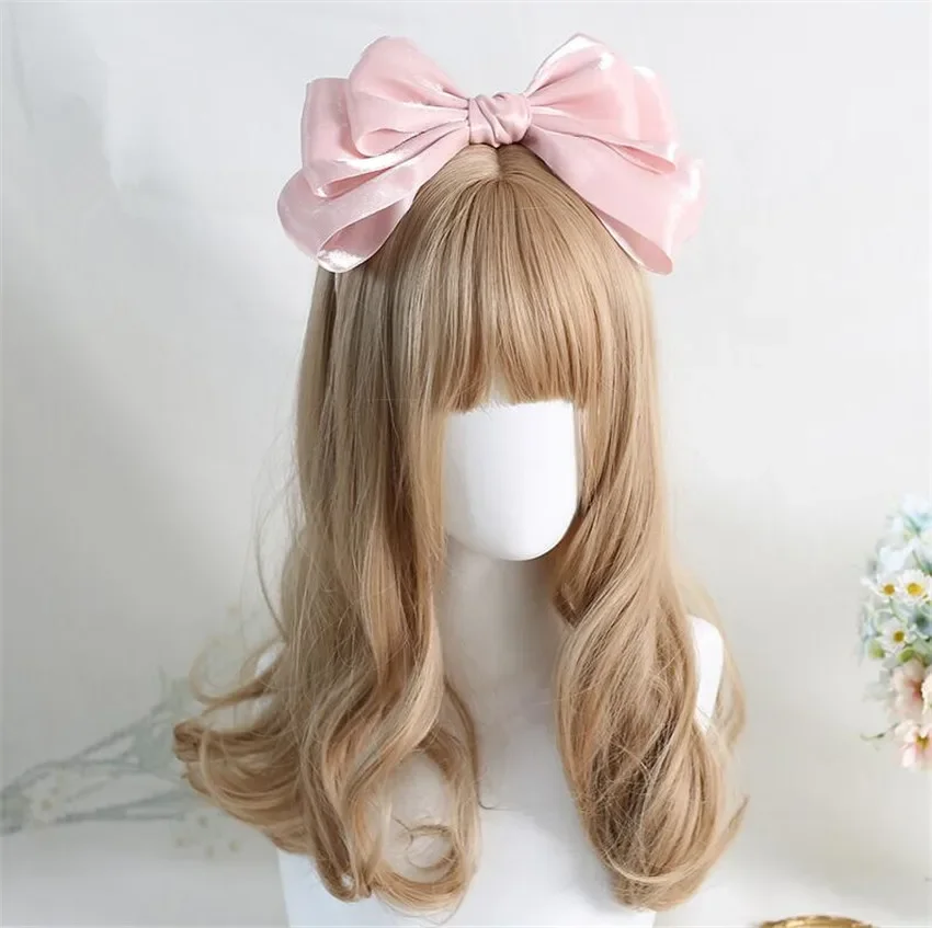 Prinzessin Perlglanz Großen Bogen Band Stirnband Frauen Haar Zubehör Lolita Cosplay Weibliche Kopfbedeckungen B2309