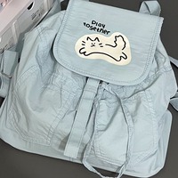 Nice Life Original Cute Solid Color Backpack Student Large Capacity Backpack Cute Cat Embroidered Travel Backpack Shoulder Bag