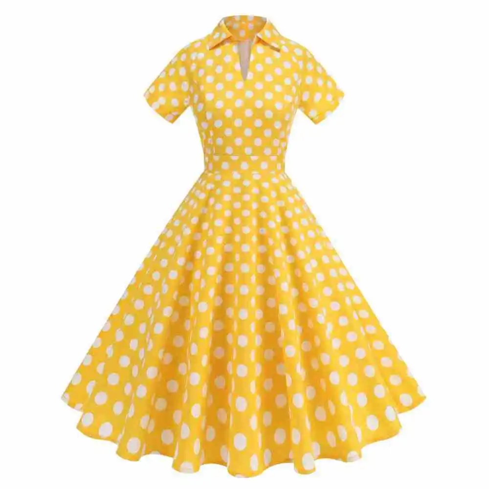 Années 1950 fille américaine rétro peinture à l'huile imprimé à manches courtes mode animé élégant dame floral danse fête vacances robe de voyage