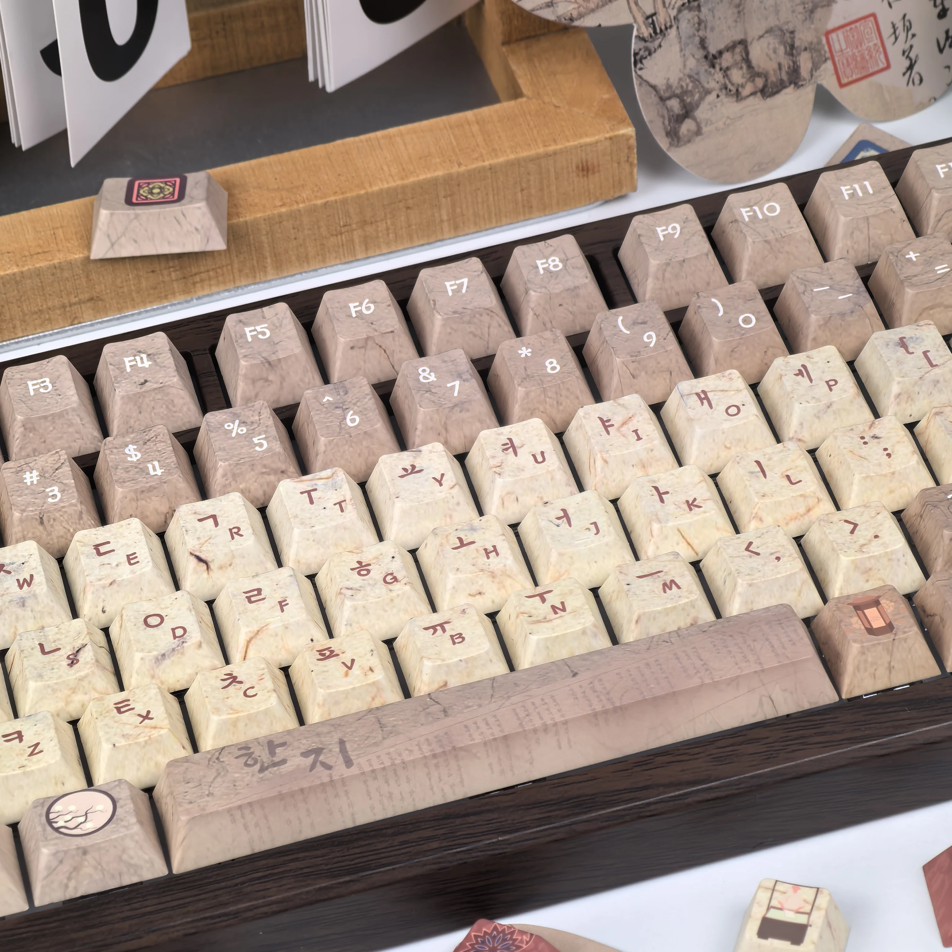 

Keycaps Korean Hanji Theme Korean Ancient Culture Style Aulaf75/F87/F75Pro Keyboard Customized Keycaps Brown-Red