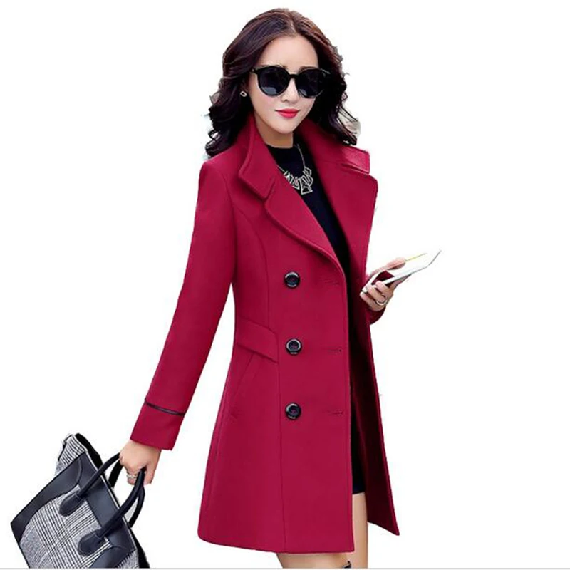 Autumn Winter Fashion Women Yellow Red Orange Wool Coat Double Breasted Coat Elegant Bodycon Wool Long Jackets Manteau Rouge