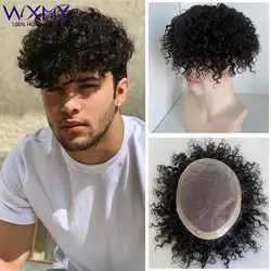 Toupee Men Mono Base Water Curly Male Hair Prosthesis Natural Human Hair Men's Wig Durable Hair System Men's Capillary Prothesis