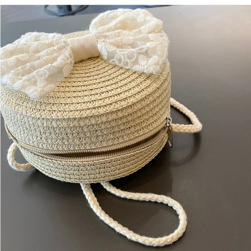 Sac à bandoulière en dentelle pour enfants, sac à collation rond pour fille, mini sac tissé à la mode pour bébés et enfants, été