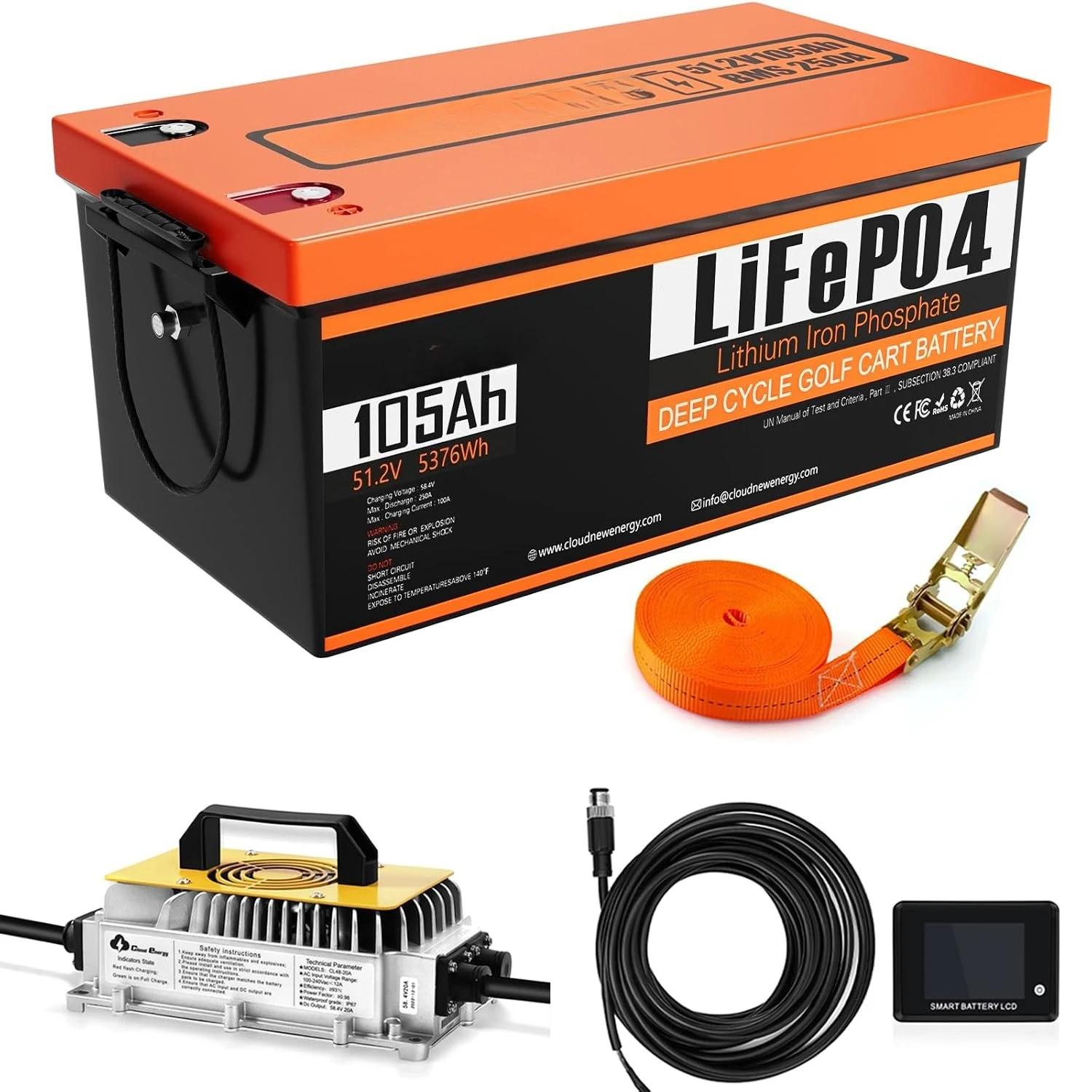 48V(51.2V) 105Ah LiFePO4 Lithium Golf Cart Battery Built-in 250A BMS,with Mobile APP,Touch Monitor and retention, Customized