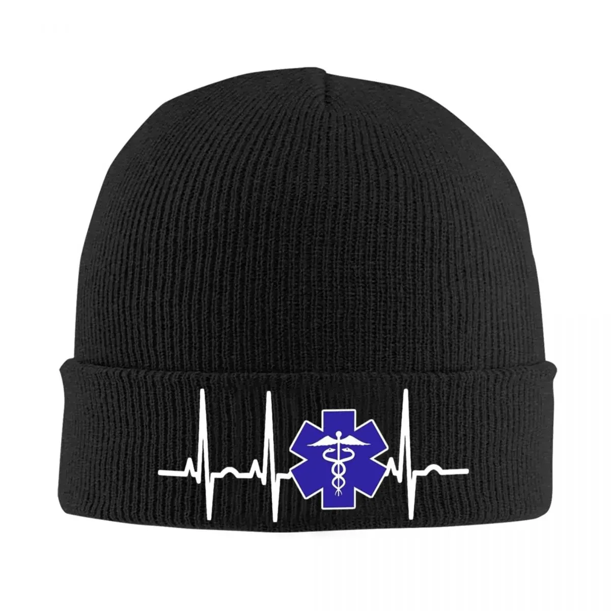 Heartbeat Nurse Paramedic EMT Star Of Life Bonnet Hats Beanie Hats Graphic Knit Hat Autumn Winter Unisex Adult Gym Elastic Cap