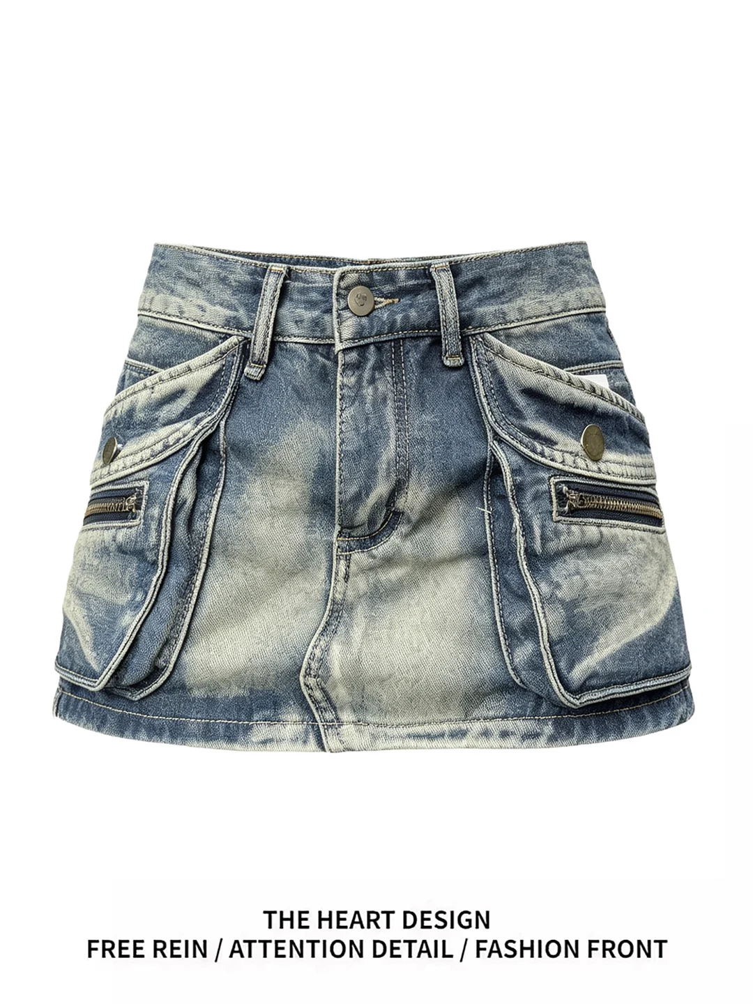 

Millennial Hot Girl Washed Blue Denim Skirt Women's Retro Low Waist Slimming Prevent Exposure Wrap around Skirt