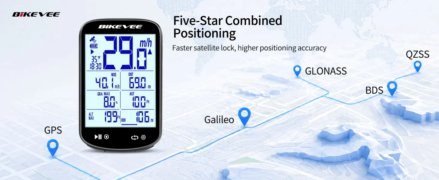 BIKEVEE Sonnenlicht-lesbarer 2,6"-LCD-Multifunktionsdisplay GPS Bluetooth Drahtloser Fahrradcomputer Fahrrad-Tachometer Kilometerzähler – Detail 7