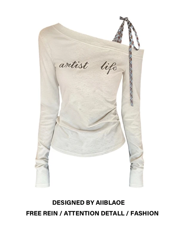 

Женская футболка больших размеров с цветочным и клетчатым принтом, весенняя, с длинным рукавом, с буквенным принтом, модный топ в корейском стиле, приталенная, весна 2026