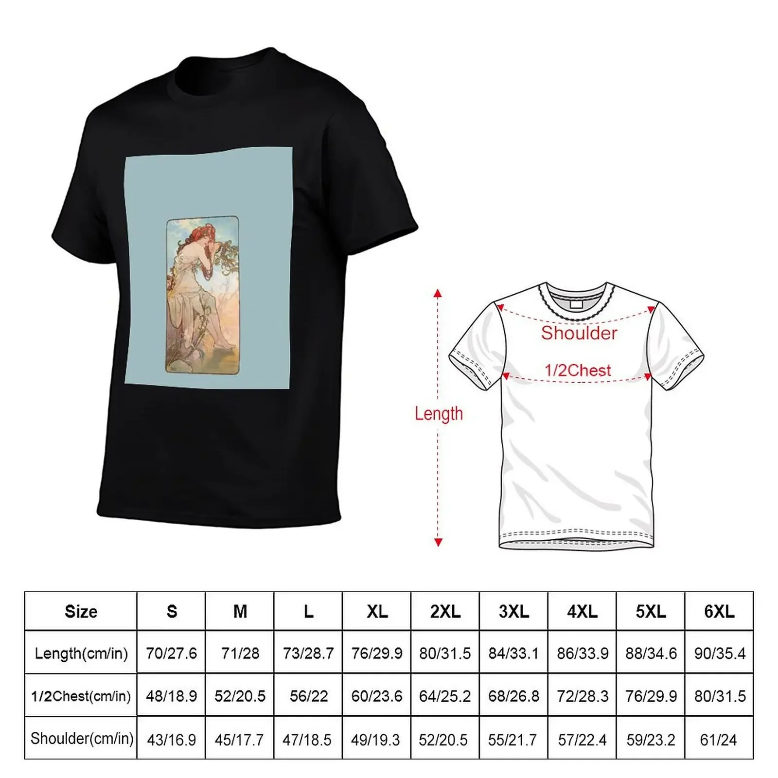 Summer, by Alphonse Mucha. HIGH DEFINITION T-Shirt luxury designer summer top oversize t-shirts man black t-shirts for men