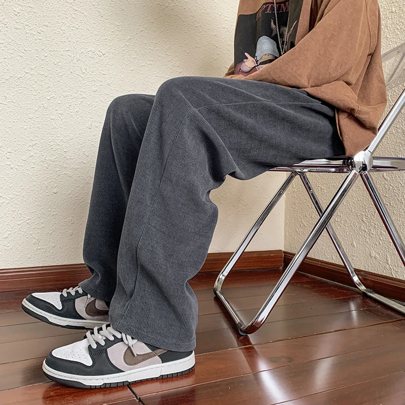 

Thiened Corduroy Men's Pants Straight Leg Loose Fit Winter Casual Long Trousers Retro Trendy Wide Leg Pants Autumn Spring