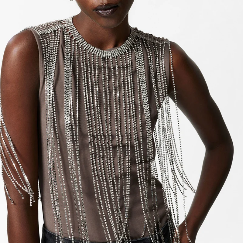 

Женская цепочка на грудь, сексуальное повседневное бикини, многослойная шаль с кисточками, цепочка для ночного клуба, дня рождения, танца, пляжа