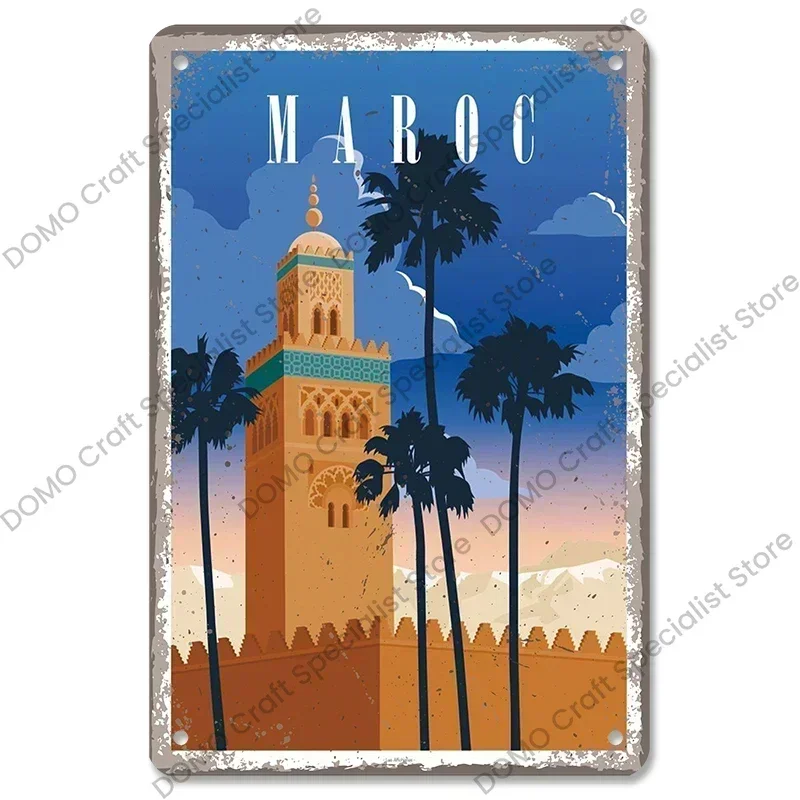 Morocco Hawaii Poster Vintage Metal Sign Ocean Beach Surfing Girl Metal Plate Wall Decor for Club Living Room Man Cave