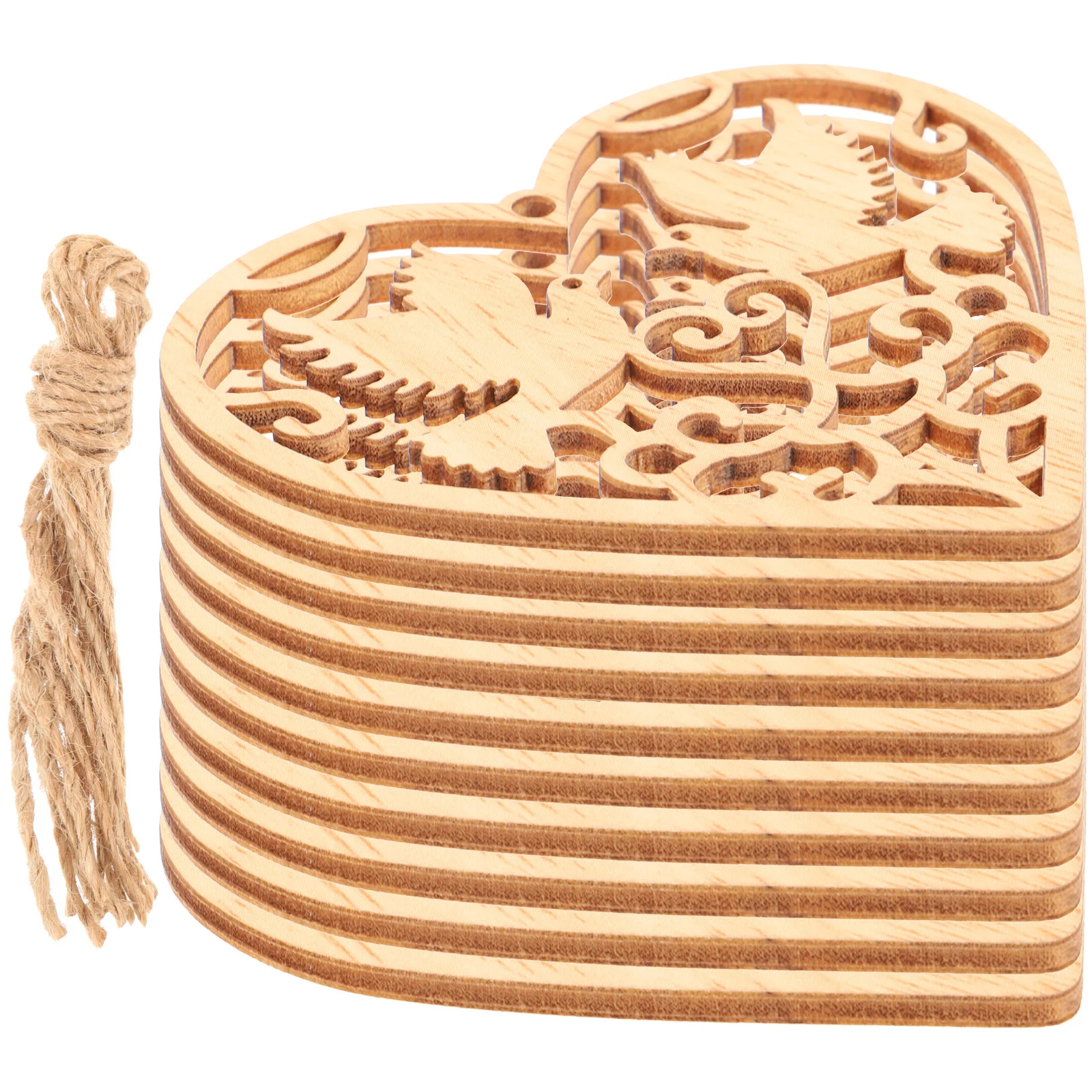 

10Pcs Lightweight Wooden Heart Shaped Love Birds Hanging Ornaments Perfect for Weddings and Art Projects Wedding Decoration