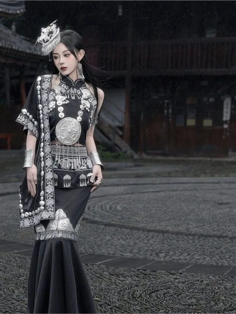 

New travel photography clothing long dress batik exotic ethnic costume photo set