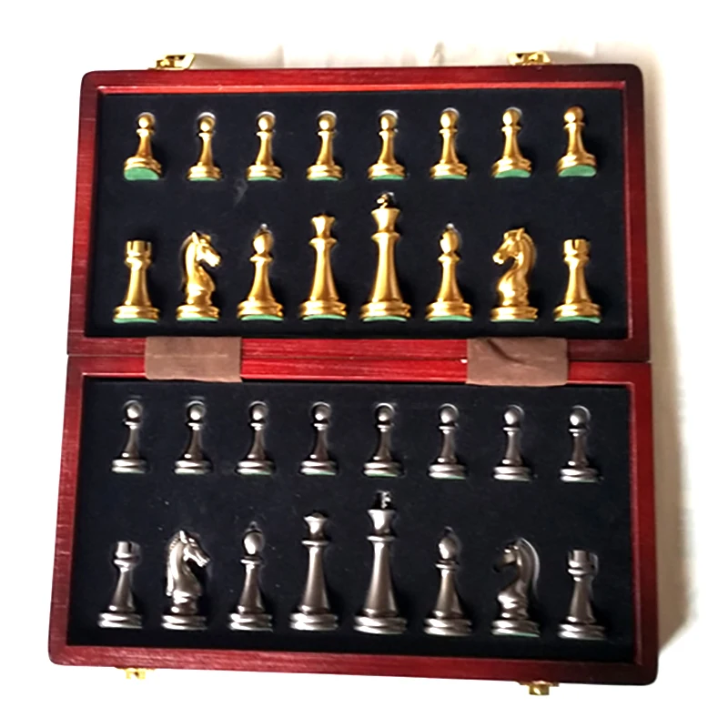 Luxury Metal Chess Glod Black Chess Pieces Foldable Checkerboard Family Travel Board Game for Adult Children Table Games Gifts