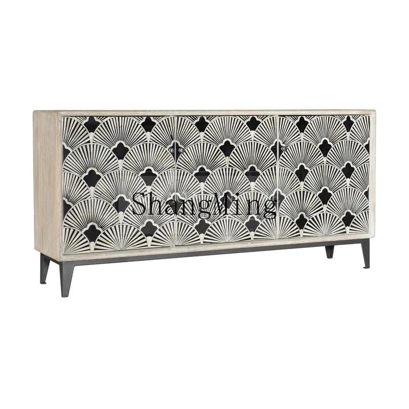 

DHY retro solid wood decorative cabinet foyer hand-painted entrance living room dining side cabinet partition