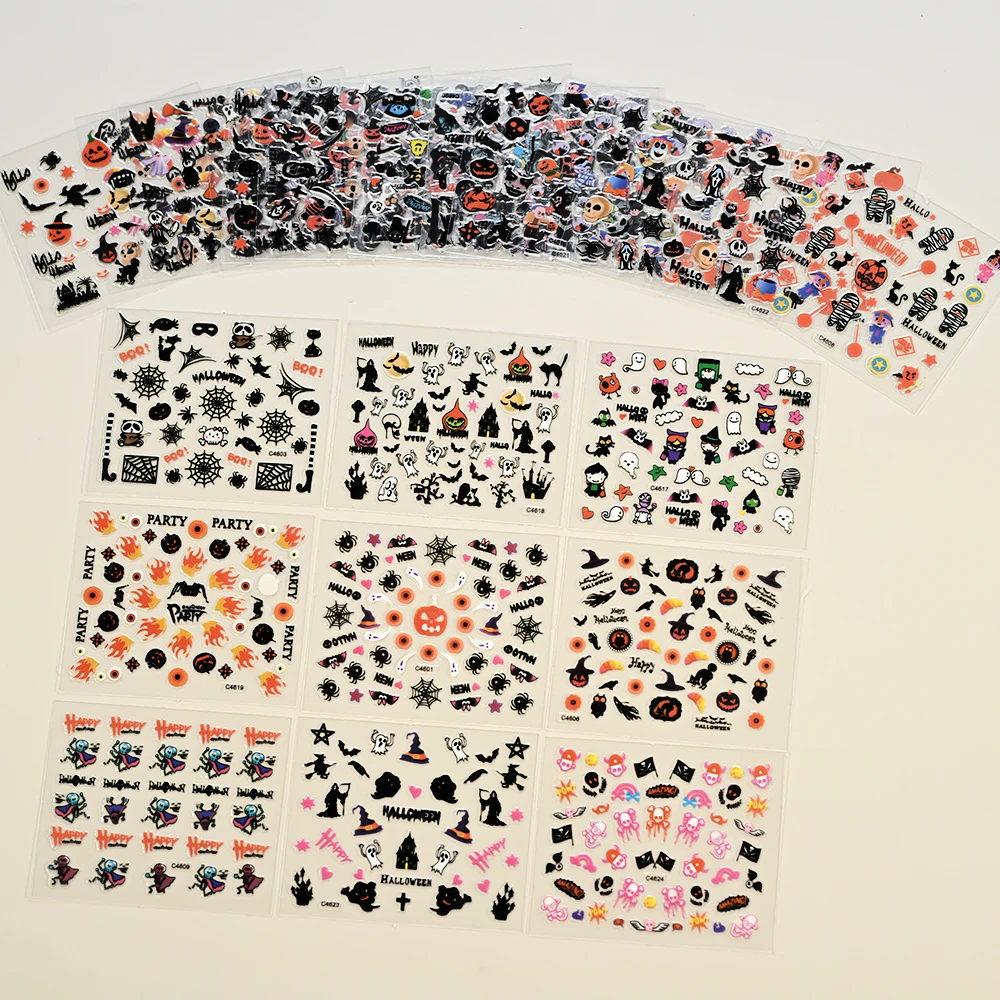 24pcs/Set Halloween 3D Nail Art Stickers Demons,pumpkins,bats,ghosts,skulls Nail Decals Y2K All Saints' Day Manicure Nail Slider