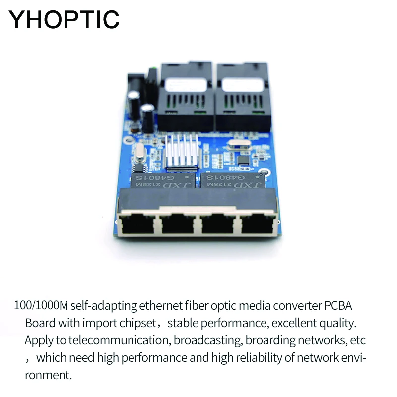 Gigabit Ethernet Switch 2 Portas De Fibra Óptica 4 RJ45Port Conversor De Mídia PCBA Placa Gigabit Ethernet Switch Singlemode Simplex