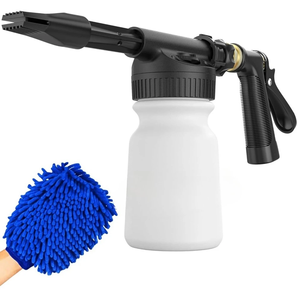 

Car Wash Foam Sprayer Gun with Microfiber Wash Mit - Adjustable Water Pressure & Soap Ratio Dial - Foam Cannon Attaches