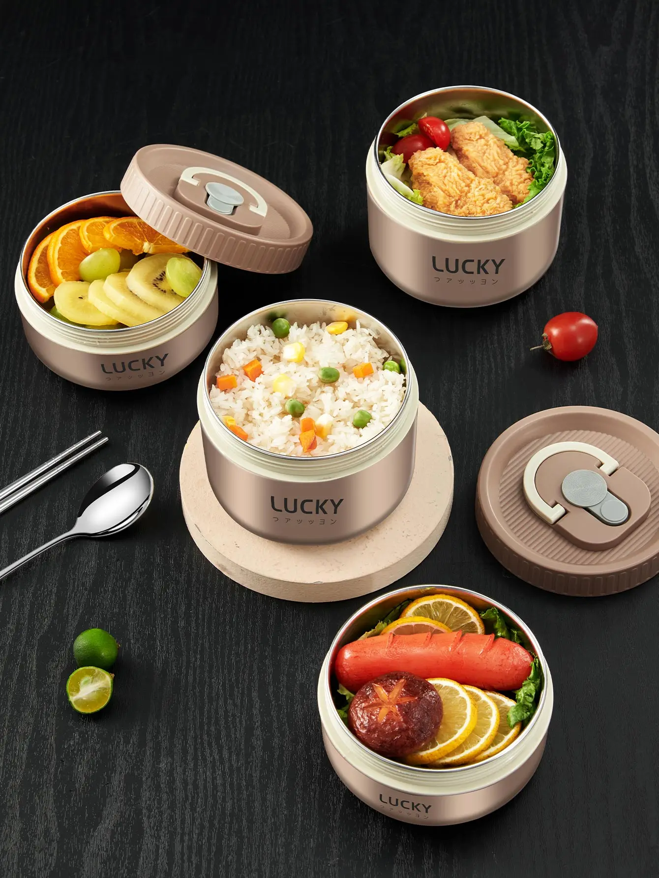 WORTHBUY 18/8 Stainless Steel Thermal Food Container Bento Lunch Box Set, Portable Keep Warm Lunch Container With Insulated Bag