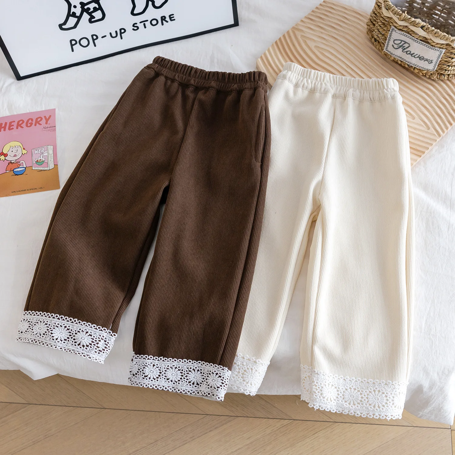 

Toddler Girls Corduroy Pant New Winter Lace Thicken Warm Kids Baby Girls Straight Leg Pant Elasitic Waist Infant Girls Pant