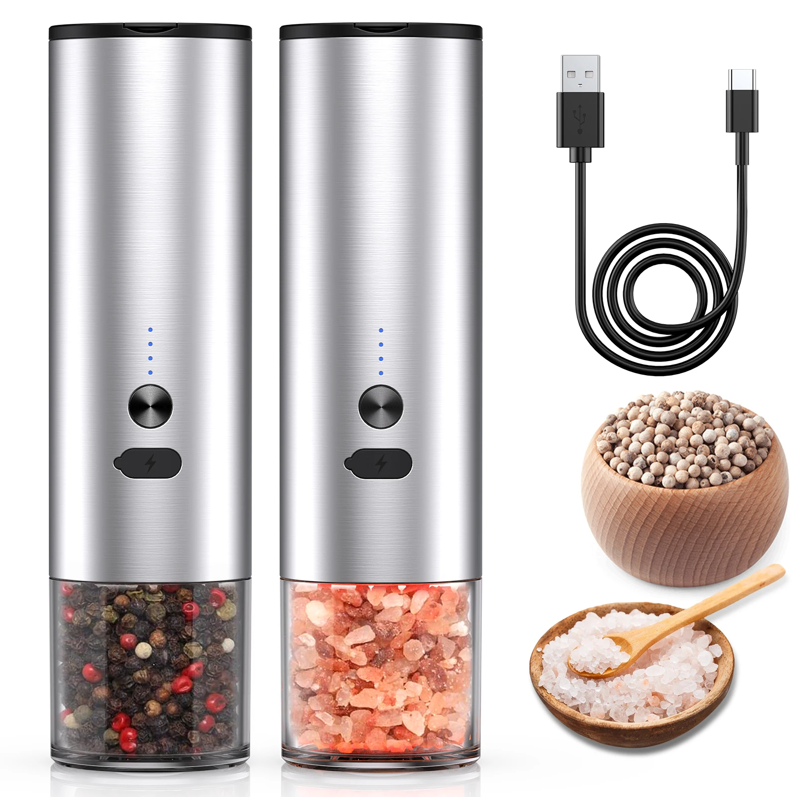 

Electric USB Charging Pepper Grinder Sea Salt Pepper Mill Spice Grinder with LED Light Adjustable Spice Grinder Seasoning Bottle