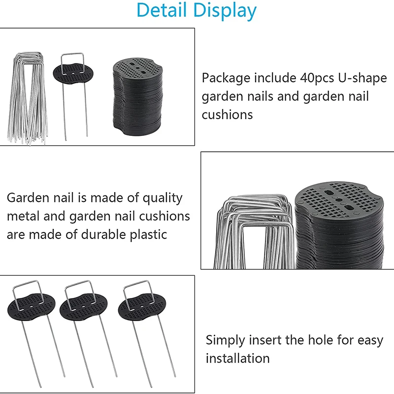 Garden Stakes Staples Securing Pegs 40Pcs U-Shaped Garden Sod Nails for Weed Fabric Landscape Fabric Netting Ground Sheets